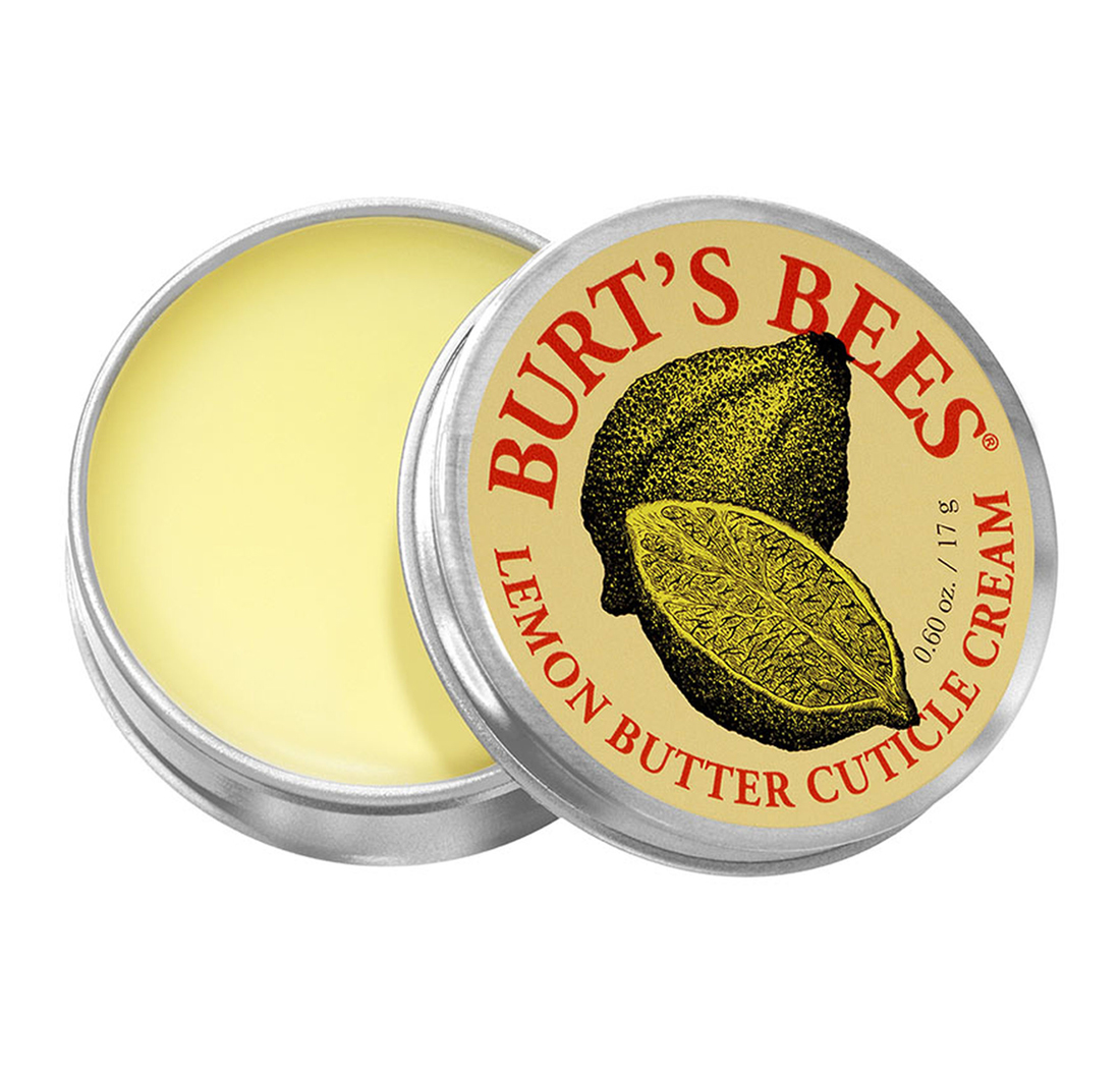 Burt's Bees Limonlu Tereyağlı Tırnak Eti Kremi açık kutu sarı kremli