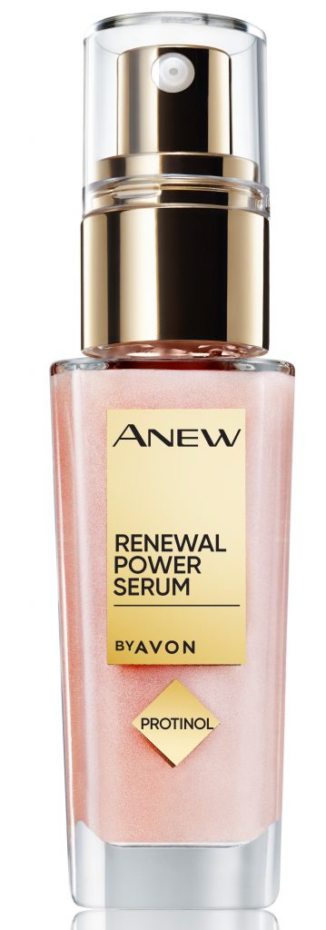 Pembe parıltılı Avon Anew Renewal Power Serum altın detaylı şişesi