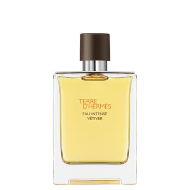 Hermès Terre D'Hermès Eau Intense Vétiver parfüm şişesi beyaz fonda