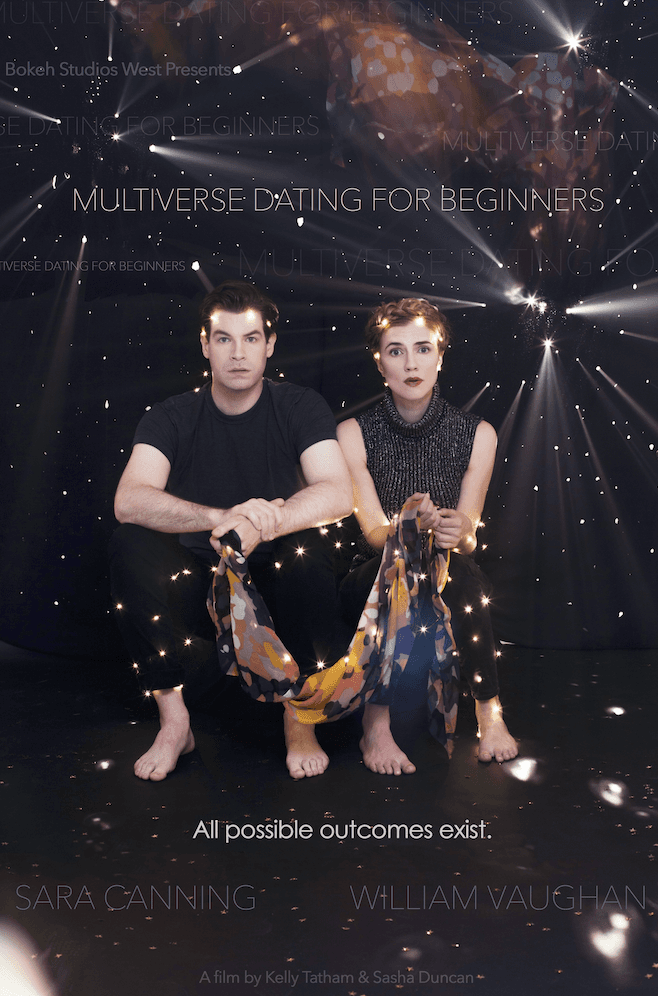 Multiverse Dating film afişi yalınayak çift renkli fular ve yıldızlar