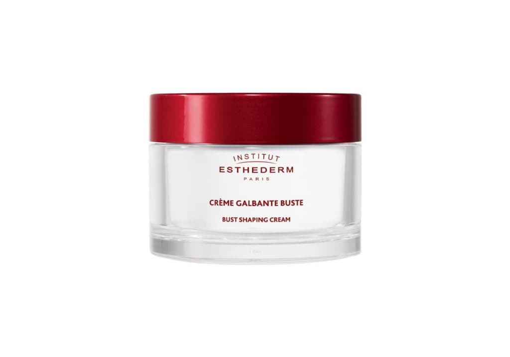 Kırmızı kapaklı Institut Esthederm beyaz göğüs şekillendirici krem kavanozu