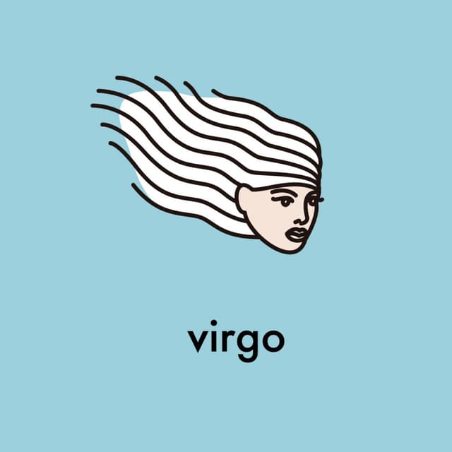 Başak burcu sembolü dalgalı saçlı kadın ve virgo yazısı