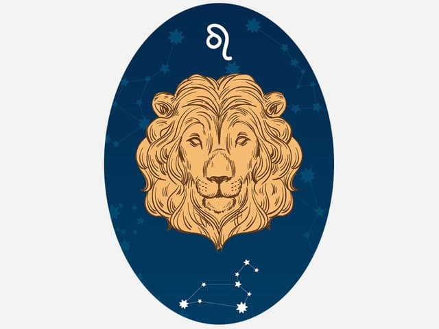 Leo zodyak burcu aslan başı sembolü ve takımyıldızı detaylı çizim
