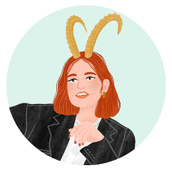 Kırmızı saçlı keçi boynuzlu blazer ceketli kadın avatar çizimi
