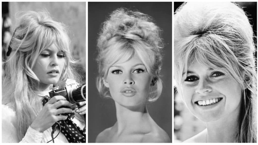 Brigitte Bardot'un farklı saç stillerinde üç siyah beyaz portresi