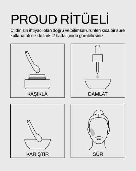 Proud Ritual cilt bakımı ürün hazırlama ve uygulama adımları