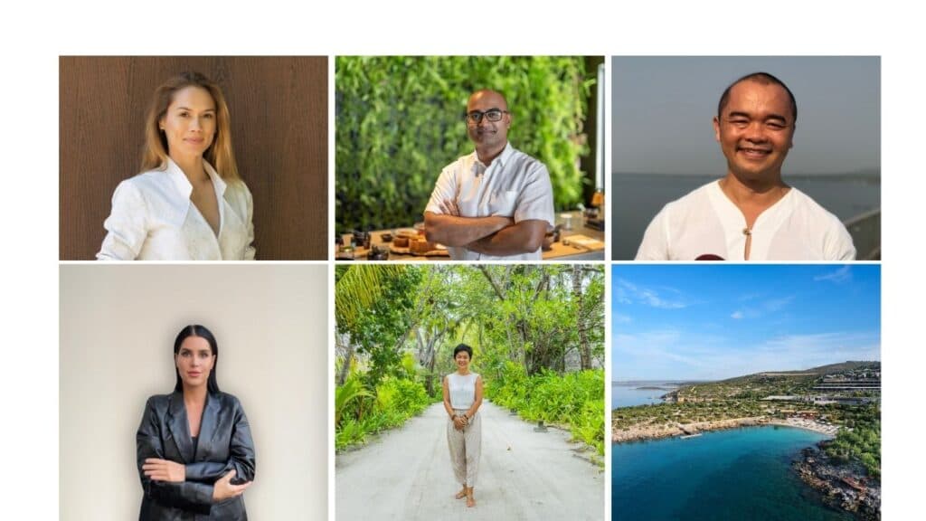 Çeşitli insanlar, tropikal ve sahil manzaraları içeren altı fotoğraf kolajı
