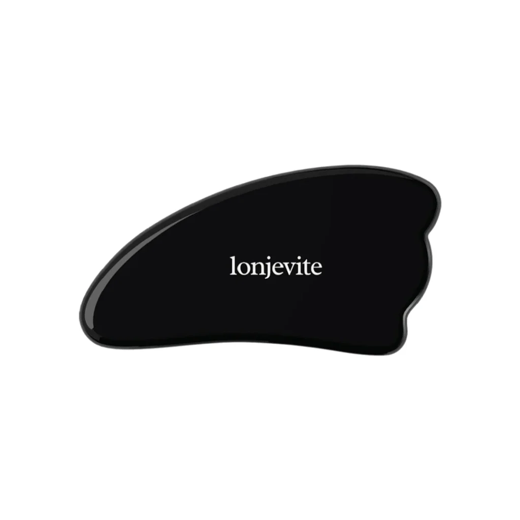 Lonjevite yazılı siyah gua sha taşı veya masaj aleti