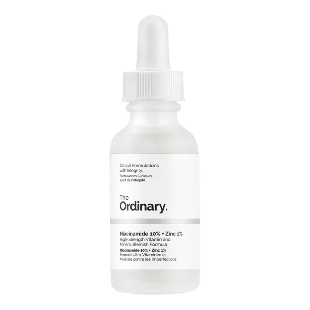 The Ordinary Niacinamide 10% + Zinc 1% serum damlalıklı beyaz şişe