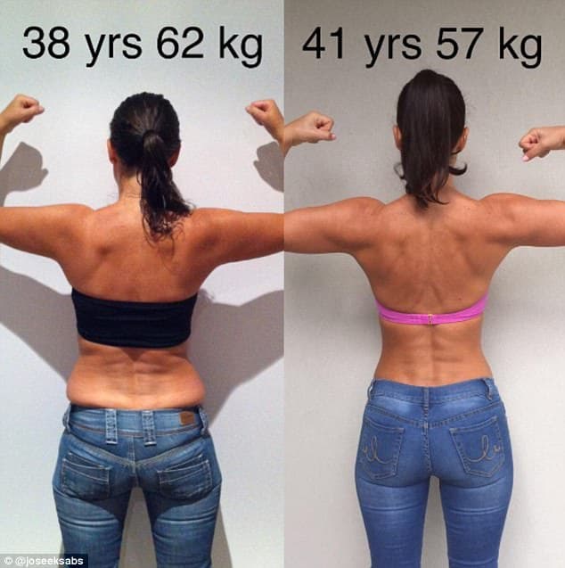 Kadının sırtından 38'den 41 yaşına fitness dönüşümü gösteren fotoğraf