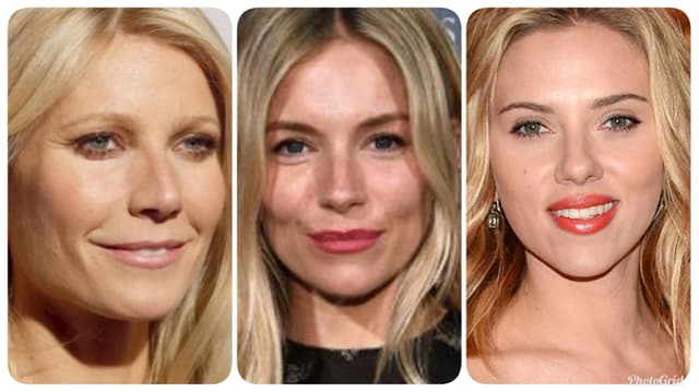 Üç sarışın aktris Gwyneth Paltrow Sienna Miller Scarlett Johansson portreleri