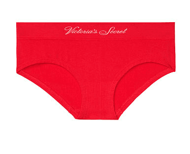 Kırmızı Victoria's Secret yazılı bel bandı olan kadın külotu