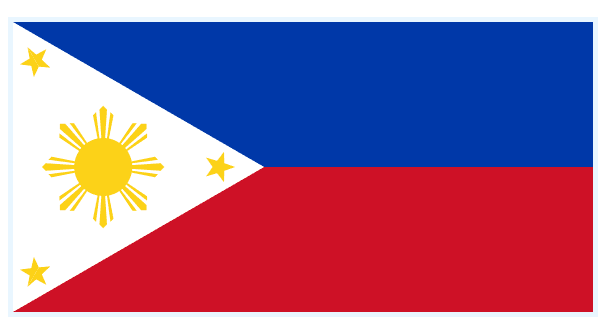 Filipinler bayrağı beyaz üçgen sarı güneş ve yıldızlar mavi kırmızı şerit