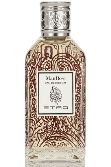 Etro Man Rose Eau de Parfum şişesi kahverengi desenli gümüş kapaklı