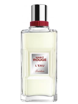 Guerlain Habit Rouge L'Eau parfüm şişesi, beyaz zeminde