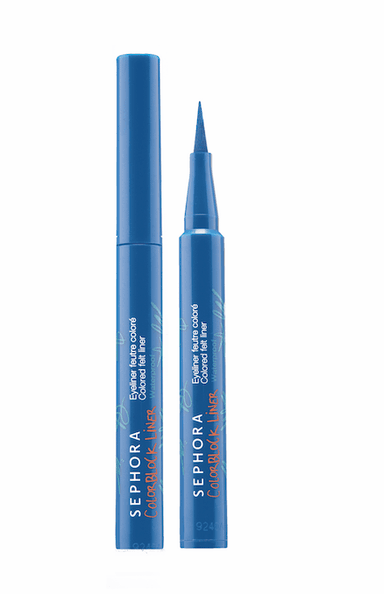 Sephora Color Block Liner mavi eyelinerlar, kapalı ve uç açık