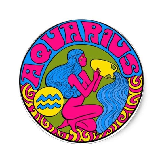 Aquarius burcunu temsil eden psychedelic renkli kadın illüstrasyonu