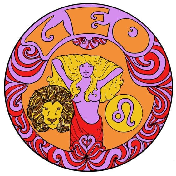Leo burcu kadın aslan psychedelic tarzda renkli dairesel çizim