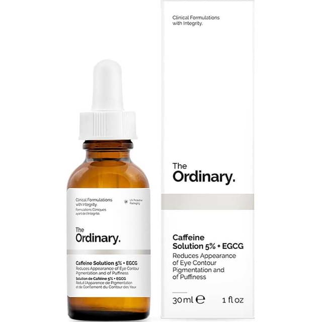 The Ordinary Kafein Çözeltisi 5% EGCG göz serumu ve kutusu