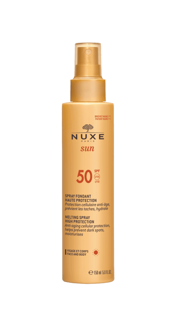 Nuxe Sun SPF 50 yüksek korumalı yaşlanma karşıtı güneş spreyi şişesi