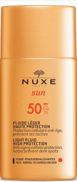 NUXE SPF 50 yüksek koruma hafif akışkan yüz güneş kremi