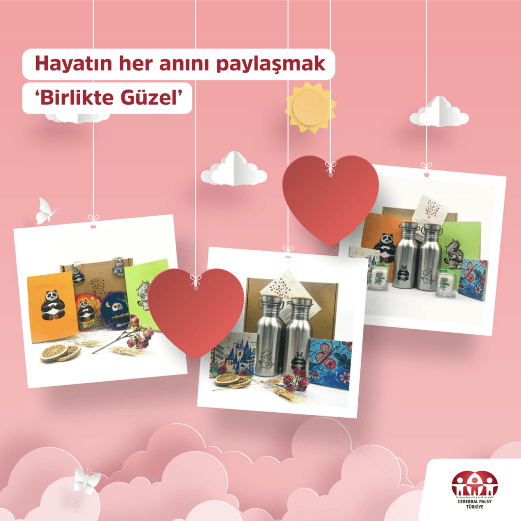 Hayatın her anını paylaşmak yazılı kalpler ve hediyelik ürünler Cerebral Palsy