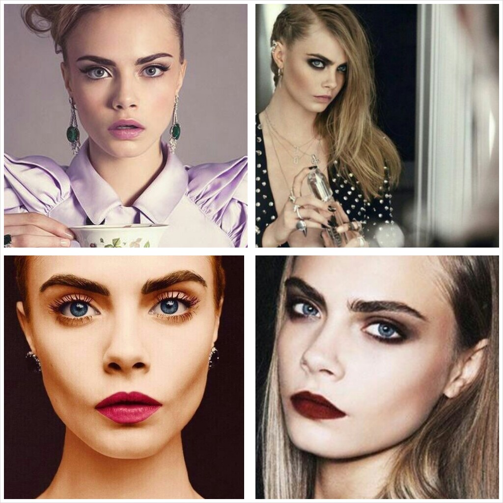 Ünlü model Cara Delevingne'in farklı makyajlı dört yüz portresi