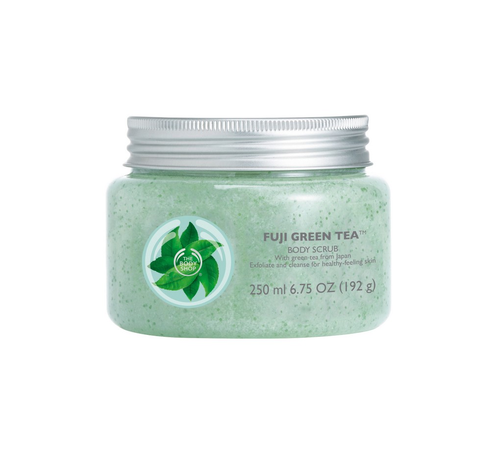 Yeşil The Body Shop Fuji Green Tea vücut peelingi kavanozu