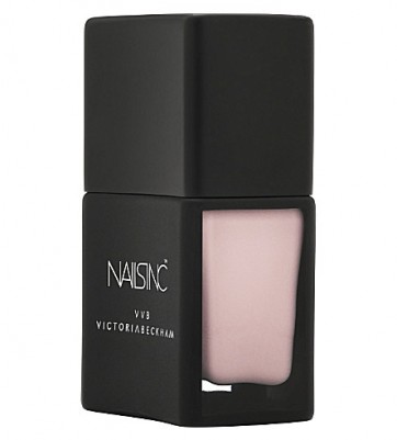 Nails Inc Victoria Beckham siyah kare şişede açık pembe oje