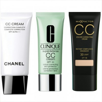 Chanel, Clinique ve Max Factor markalı üç farklı CC krem
