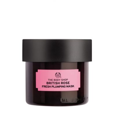 The Body Shop British Rose taze dolgunlaştırıcı maske siyah kapaklı koyu kavanoz