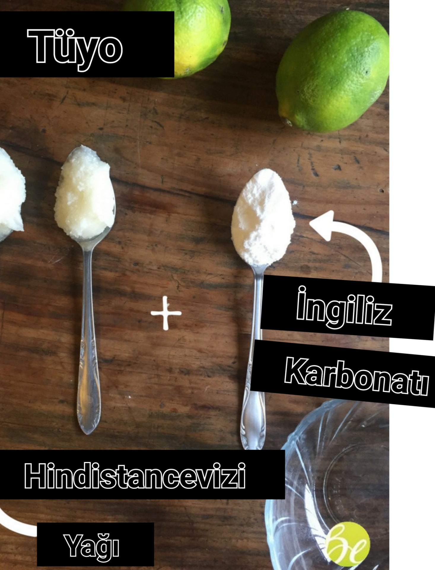 Hindistancevizi yağı ve İngiliz karbonatı doğal güzellik tüyosu için kaşıklarda