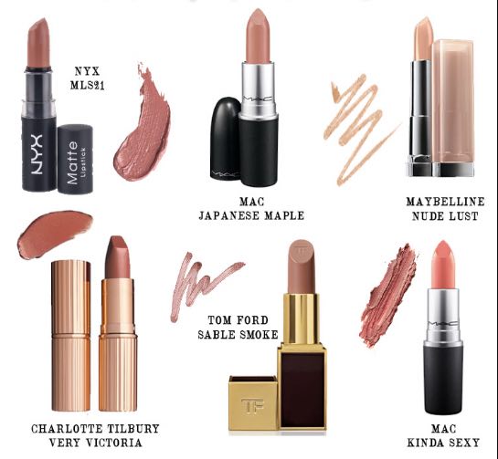 NYX MAC Charlotte Tilbury ruj markalarından nude ve kahverengi tonları