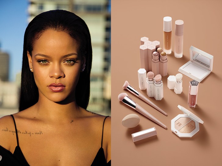 Rihanna'nın yüzü ve Fenty Beauty kozmetiklerinin bir arada olduğu görsel
