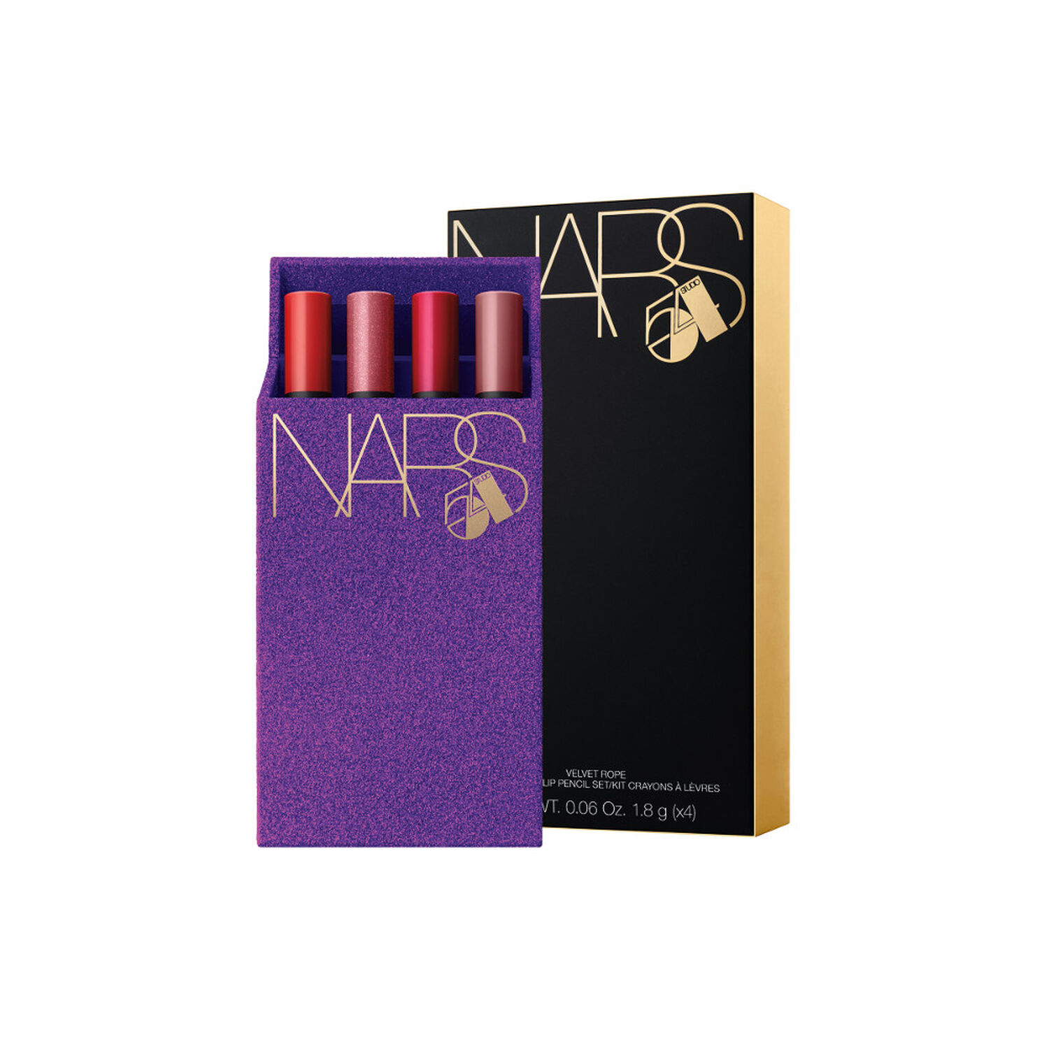 Nars Velvet Rope dudak kalemi seti mor kutuda dört renk ruj