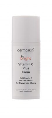 Dermoskin be bright Vitamin C Plus Krem beyaz kapaklı ürün şişesi