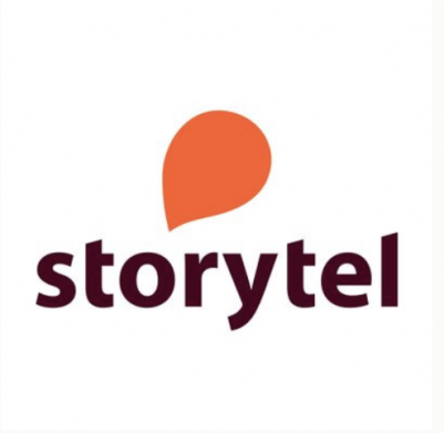Storytel logosu turuncu damla sembolü ve koyu renkli yazı