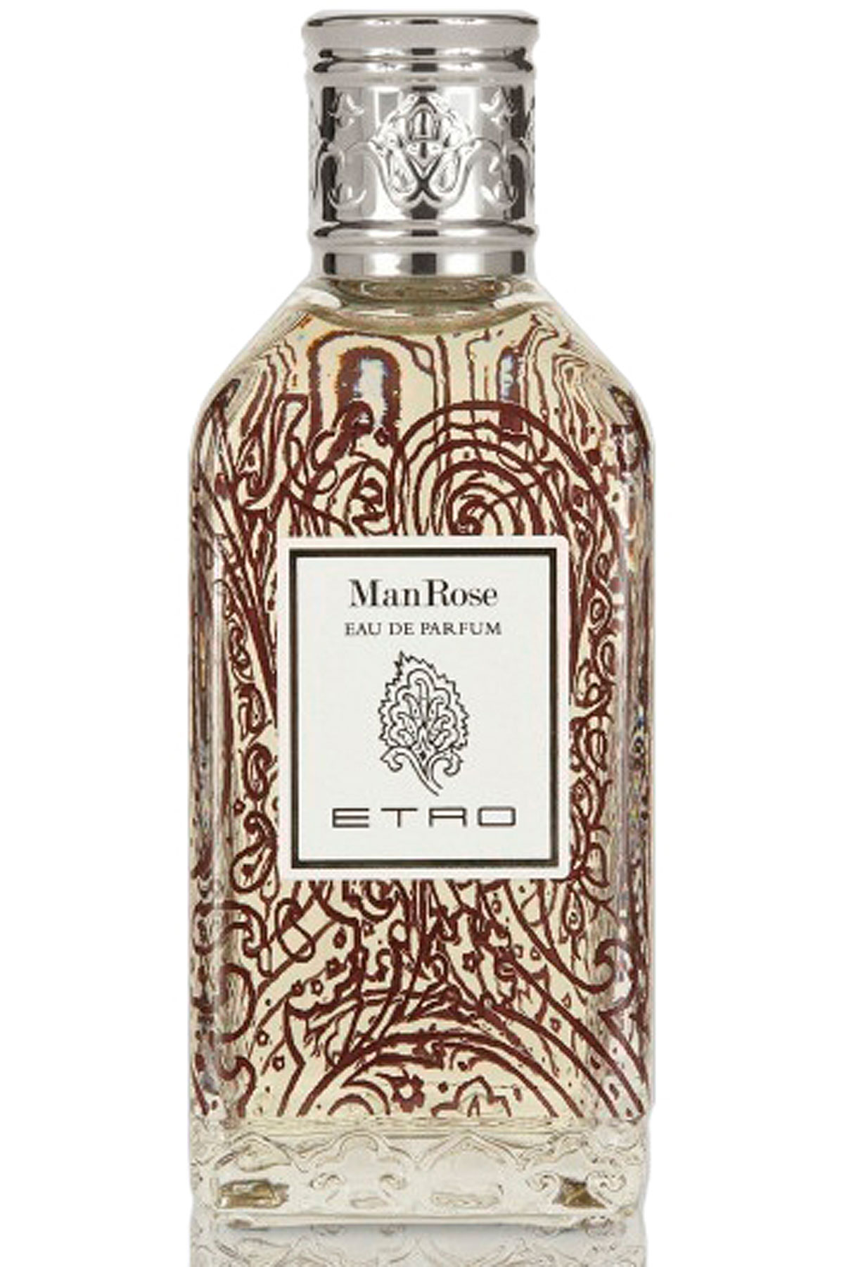 Etro Man Rose Eau de Parfum şişesi kahverengi desenli gümüş kapaklı