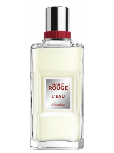 Guerlain Habit Rouge L'Eau parfüm şişesi, beyaz zeminde