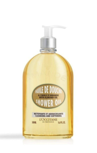 L'Occitane badem yağlı temizleyici ve yumuşatıcı duş yağı şişesi
