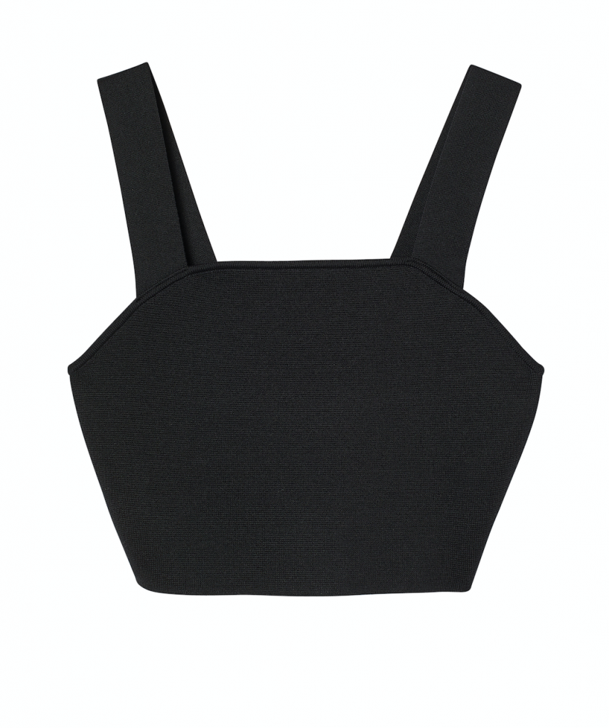 Siyah örgü kumaş kare yaka kalın askılı crop top