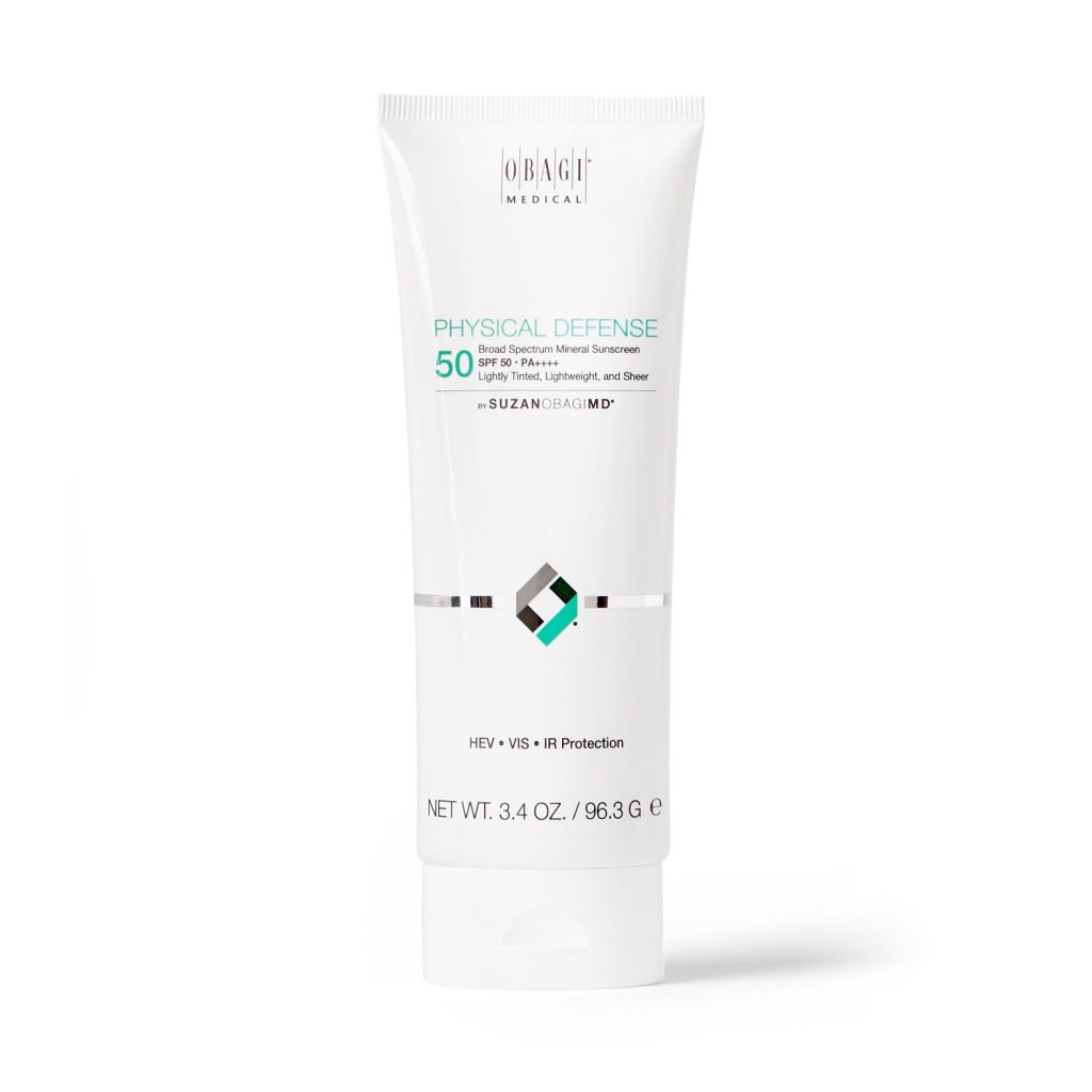 Obagi Medical Physical Defense SPF 50 renkli mineral güneş kremi tüpü