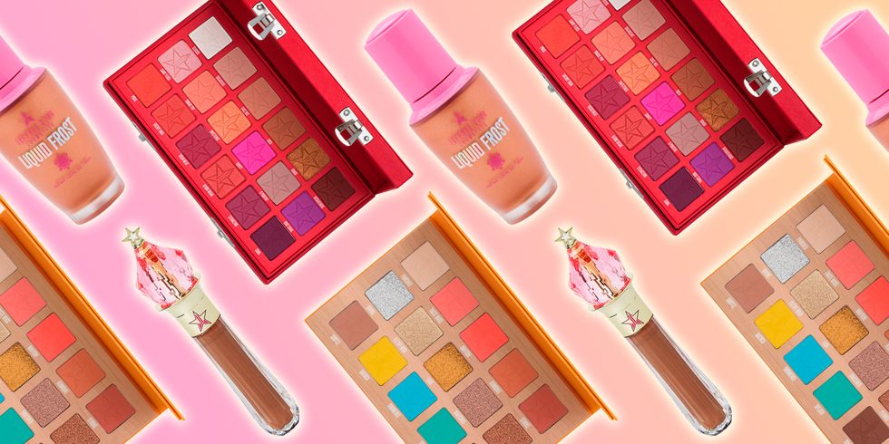Çeşitli Jeffree Star far paletleri likit aydınlatıcı ve rujlar