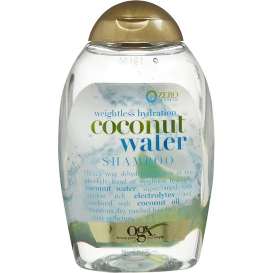 OGX ağırlıksız nemlendirme Hindistan cevizi suyu şampuanı 385 ml şişesi