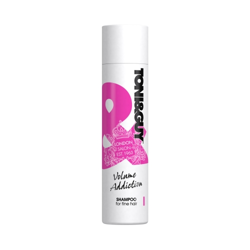 TONI&GUY Volume Addiction ince telli saçlar için beyaz şişe şampuan pembe logolu
