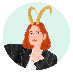 Kırmızı saçlı keçi boynuzlu blazer ceketli kadın avatar çizimi