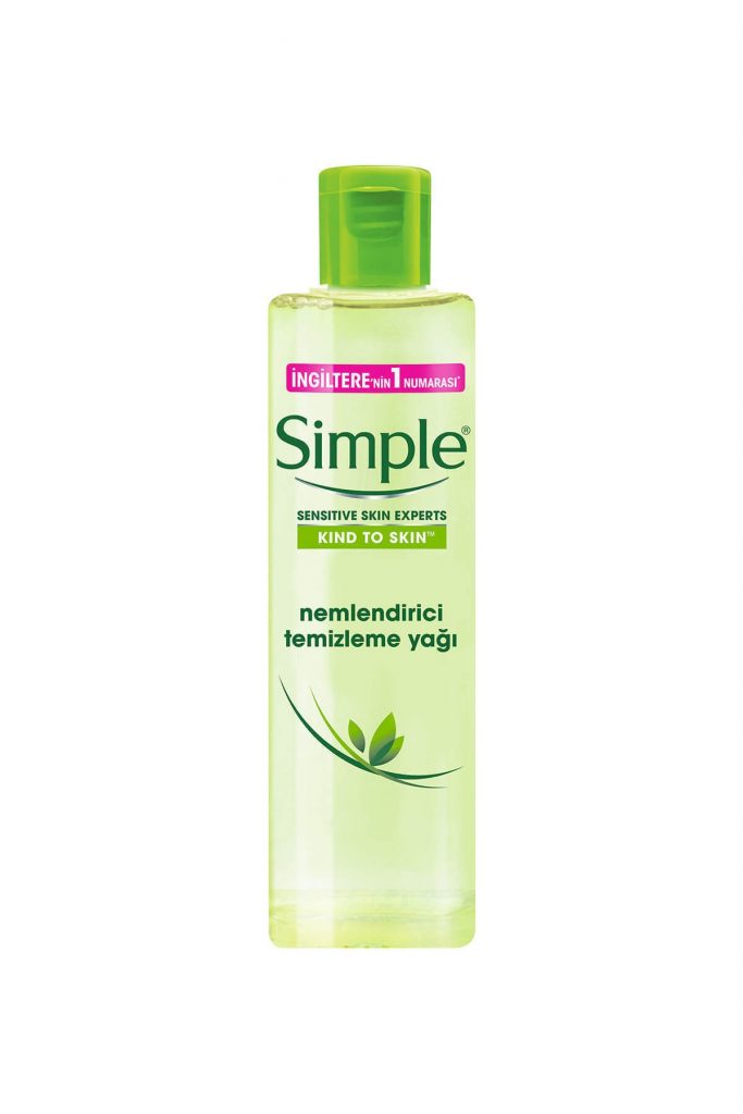 Simple nemlendirici temizleme yağı yeşil kapaklı ürün şişesi