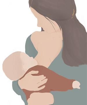 Anne bebeğini emziriyor huzurlu ve şefkatli bir an çizimi