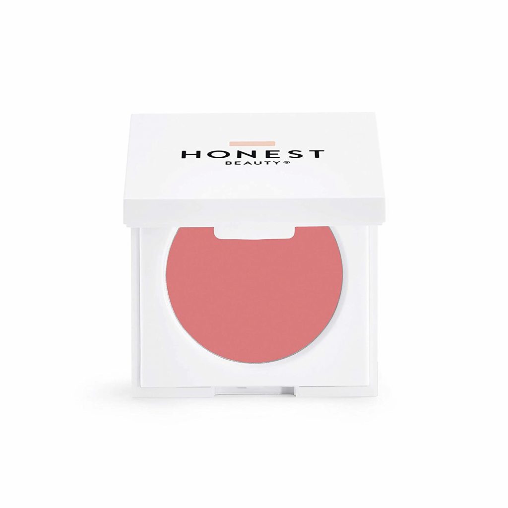 Honest Beauty şeftali pembe allık içeren beyaz kompakt kozmetik ürün