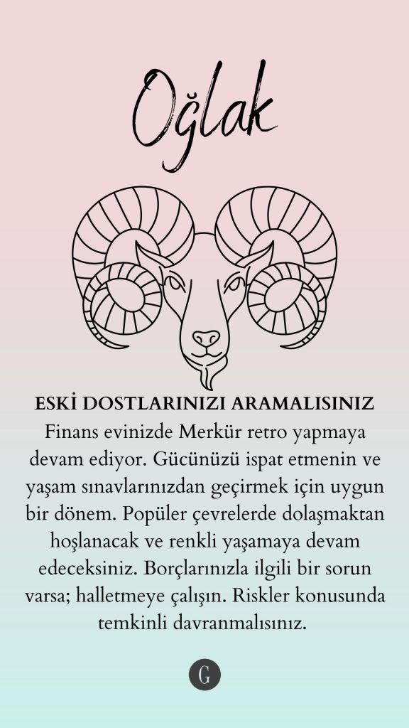 Oğlak burcu, keçi sembolü ve astroloji metni içeren bir görsel